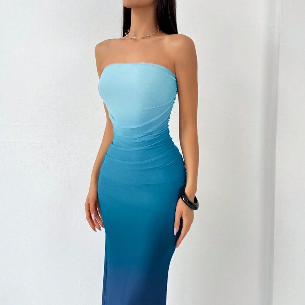 Multicolor Elegant Women's Gradient Mesh Print Bodycon Dress - Picture 4 of 6